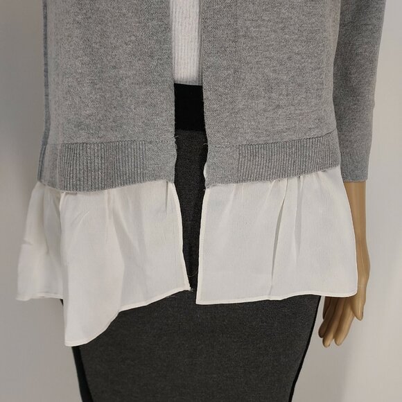 NWOT LOFT Gray/Off White Satin Trim Open Front Cardigan - Picture 4 of 9